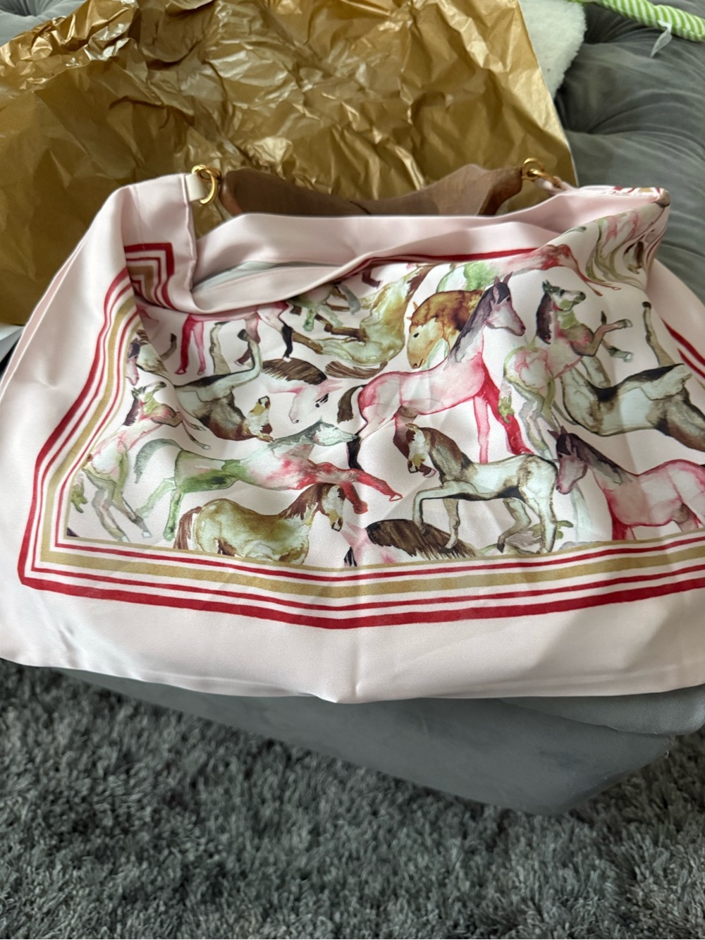 FARM Rio Pink Scarf-Print Shoulder Bag with Horse Motif